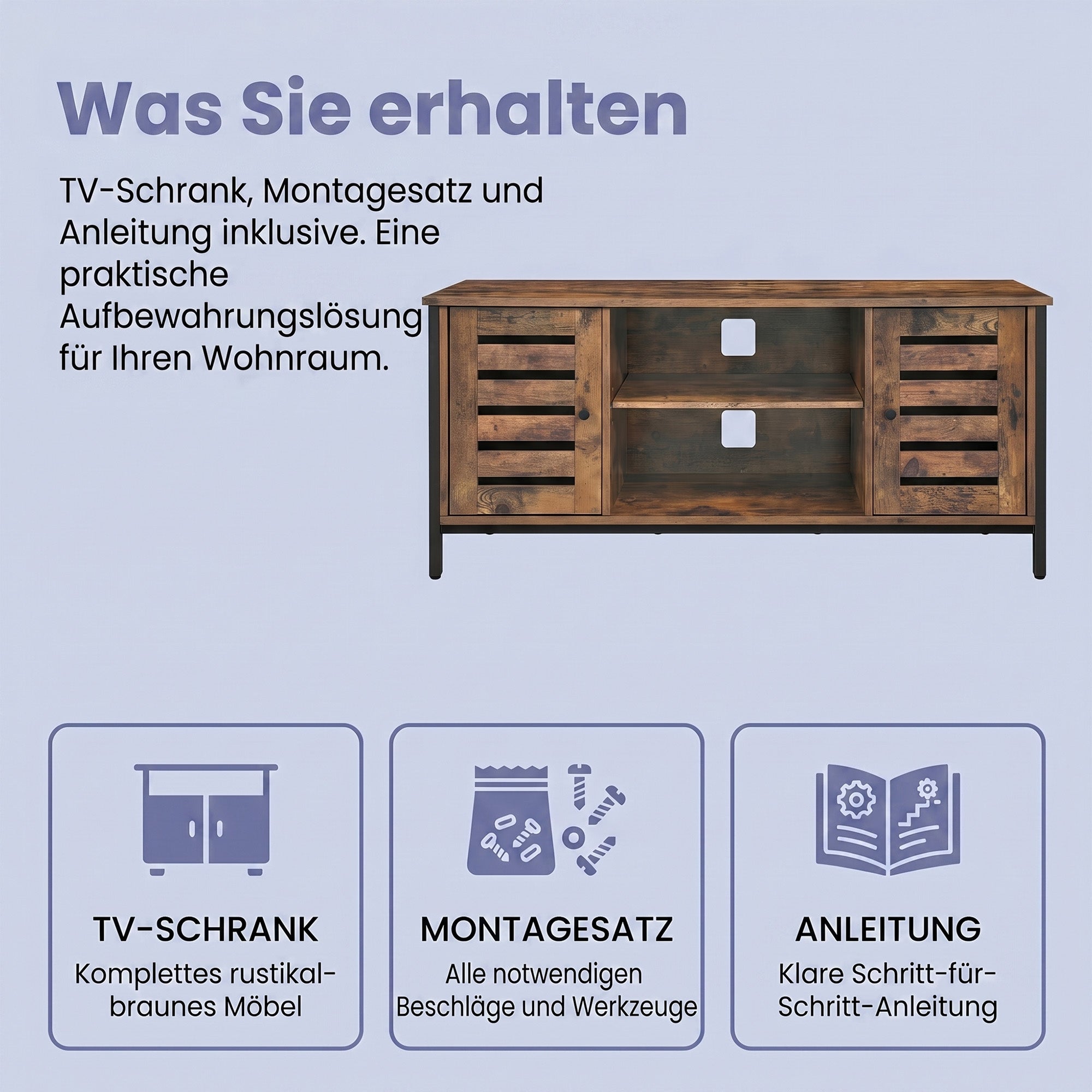 TV-Lowboard mit 2 Schränken und 2 Regalebenen