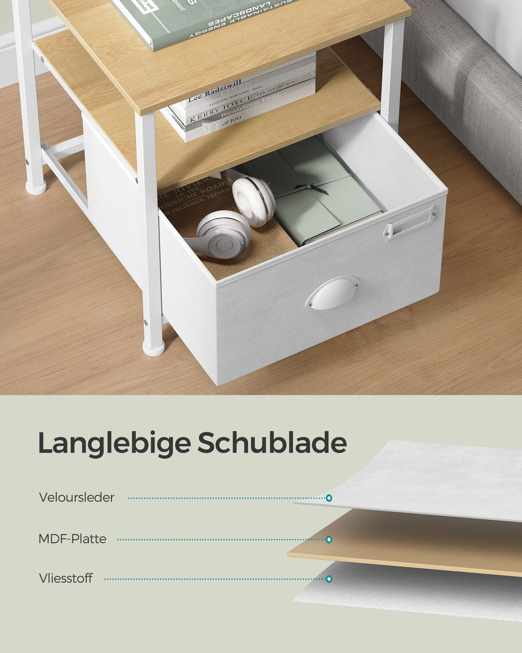 Nachttisch mit Schublade und 2 Ablagen