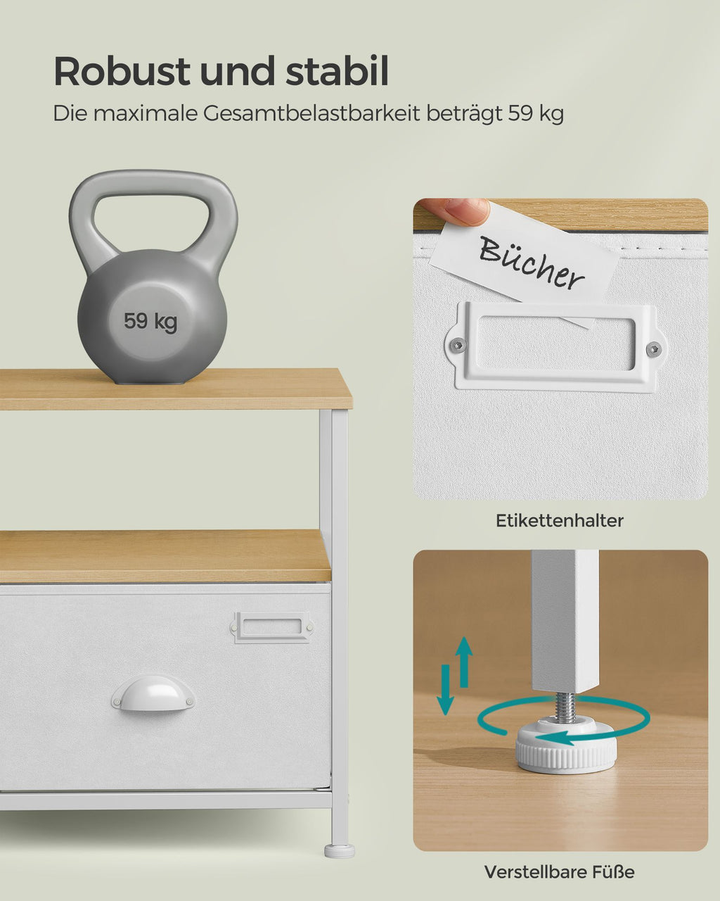 Nachttisch mit Schublade und 2 Ablagen