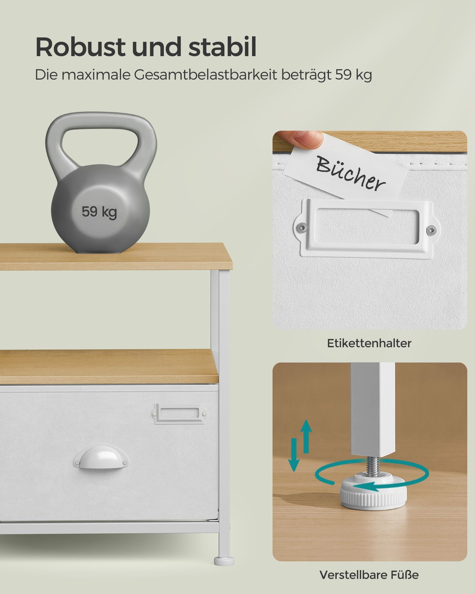Nachttisch mit Schublade und 2 Ablagen