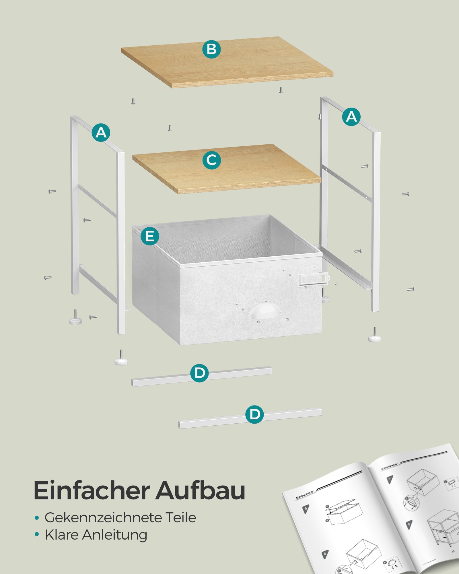 Nachttisch mit Schublade und 2 Ablagen