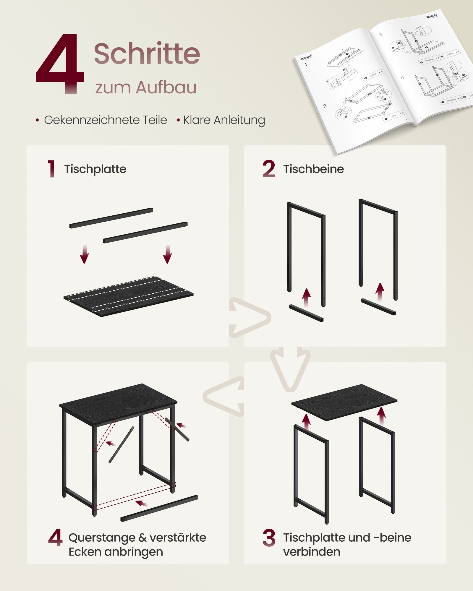 Kleiner Computertisch Industrie-Design schwarz