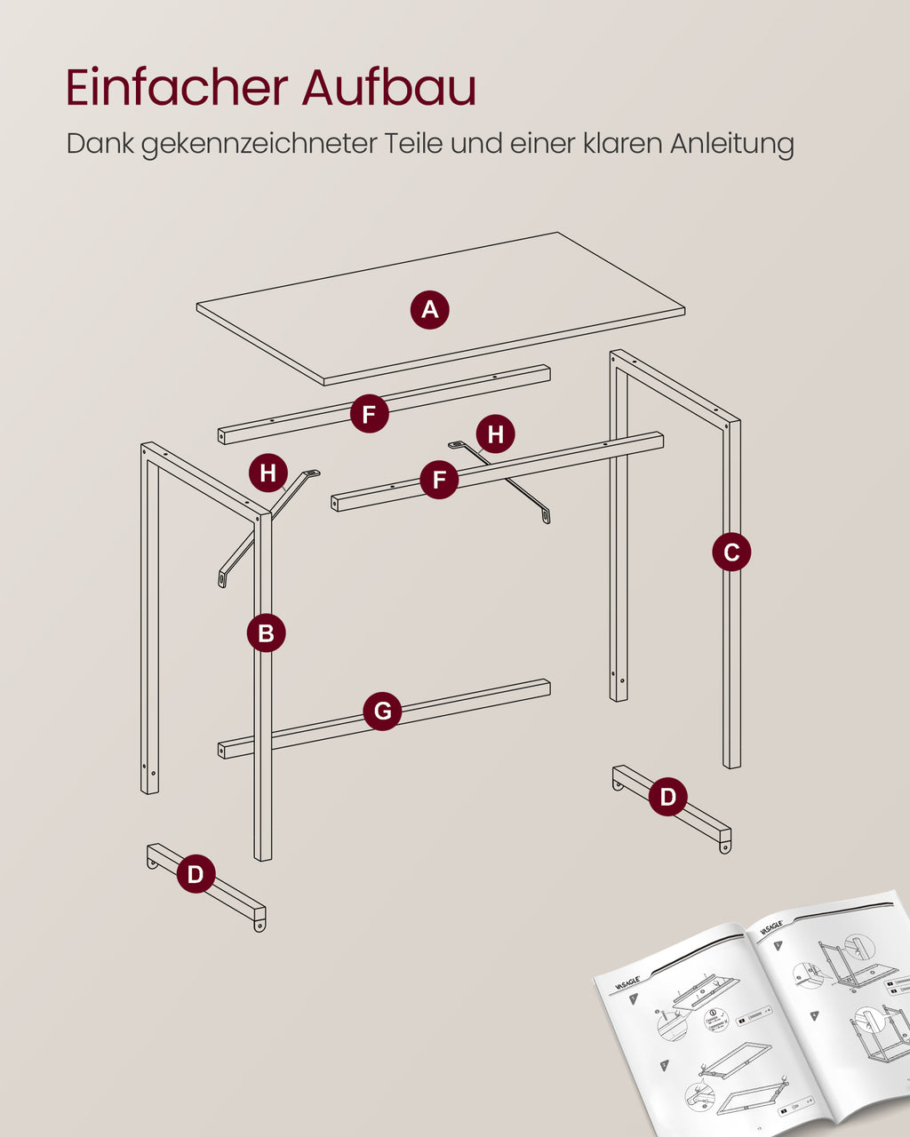 Schreibtisch mit Metallgestell 50 x 80 x 76 cm
