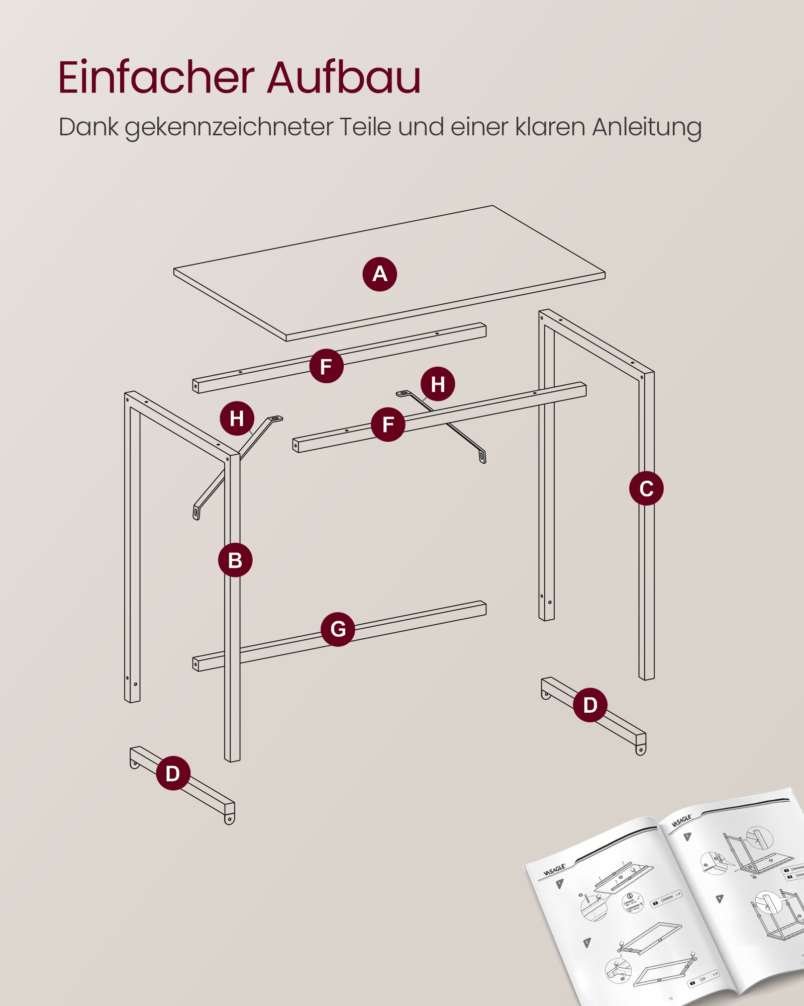 Schreibtisch mit Metallgestell 50 x 80 x 76 cm