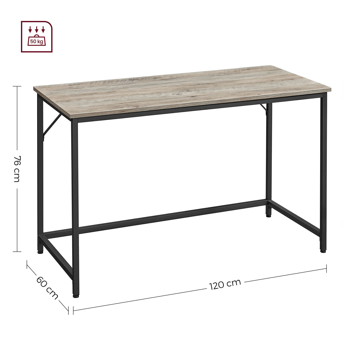 Schreibtisch mit Metallrahmen 60 x 120 x 76 cm greige meliert-tintenschwarz