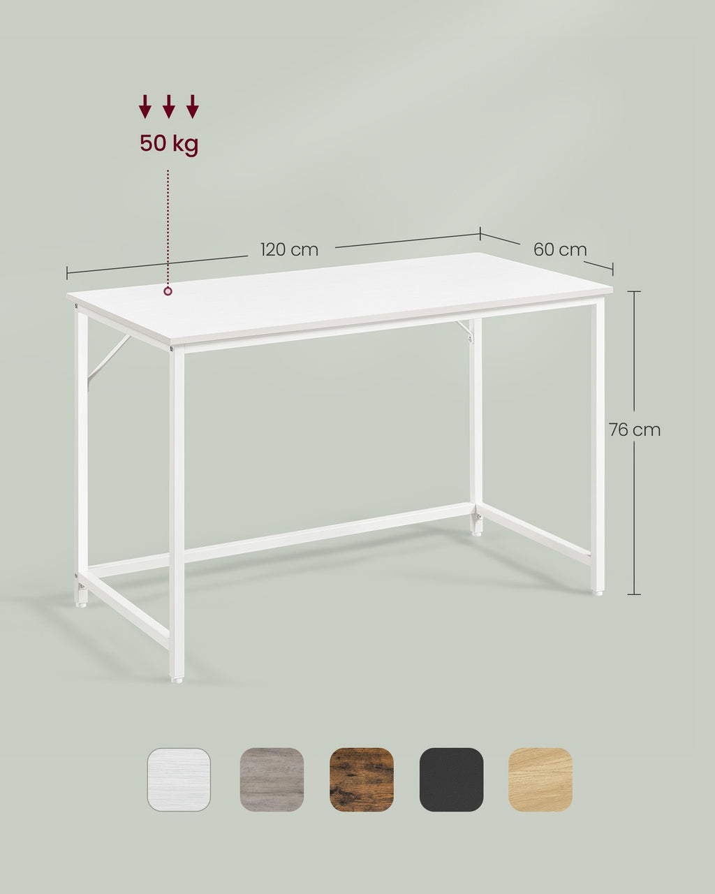 Schreibtisch mit Metallgestell 60 x 120 x 76 cm ahornweiß
