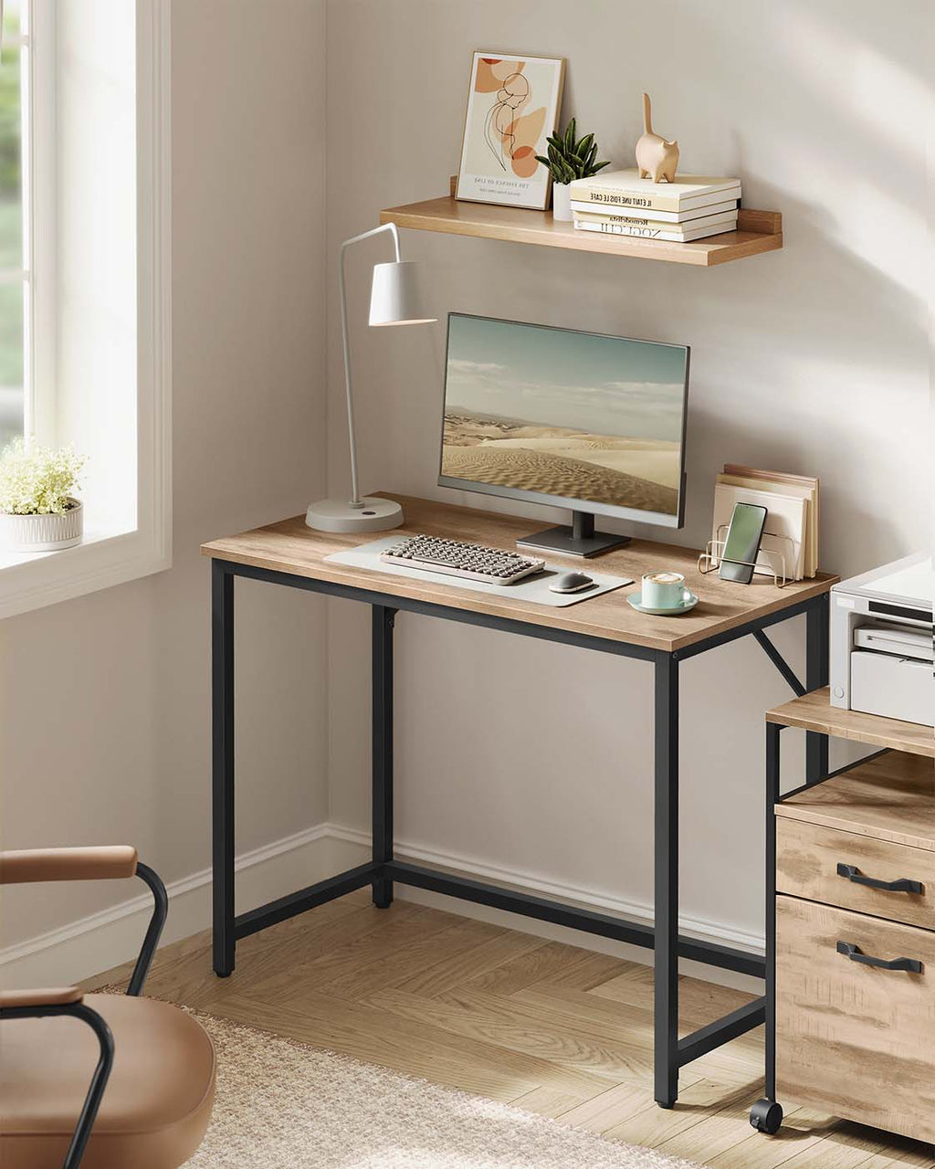 Bürotisch 100 x 50 x 76 cm kamelbraun-tintenschwarz