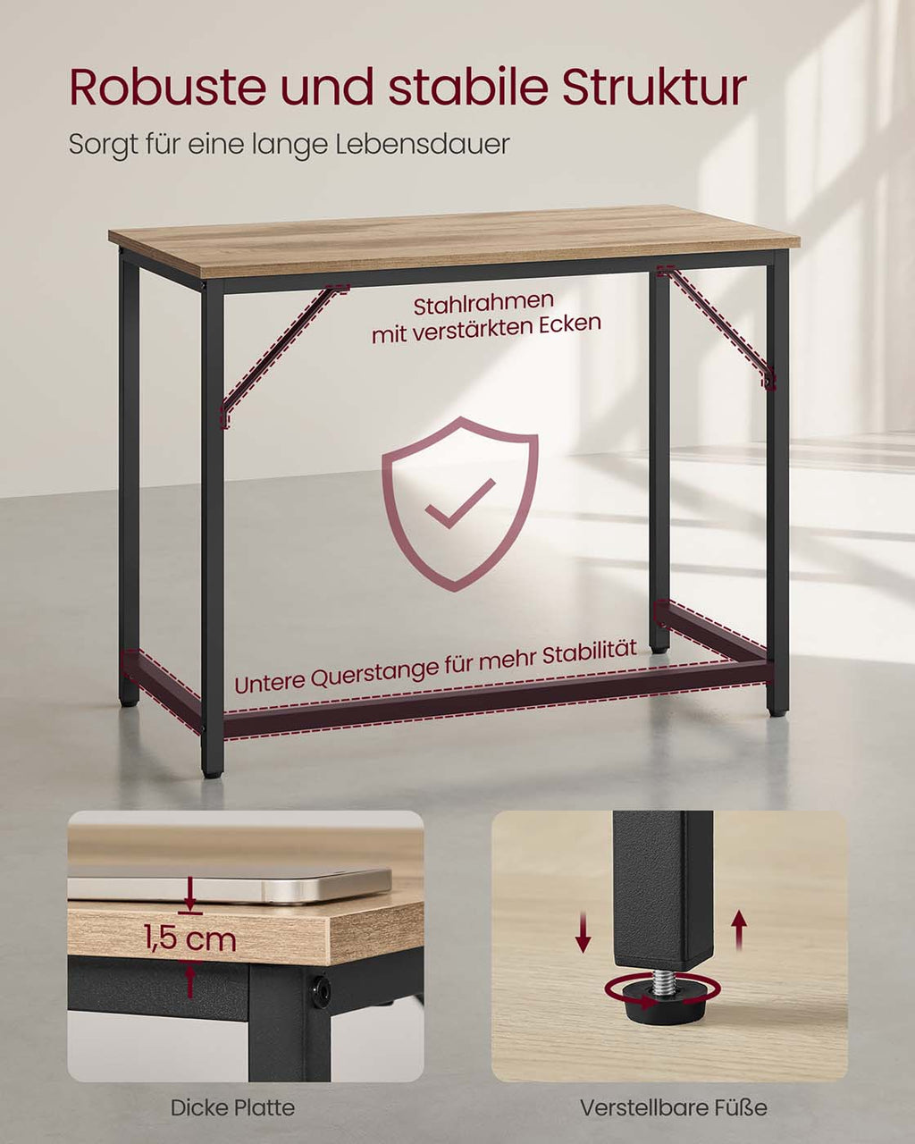 Bürotisch 100 x 50 x 76 cm kamelbraun-tintenschwarz