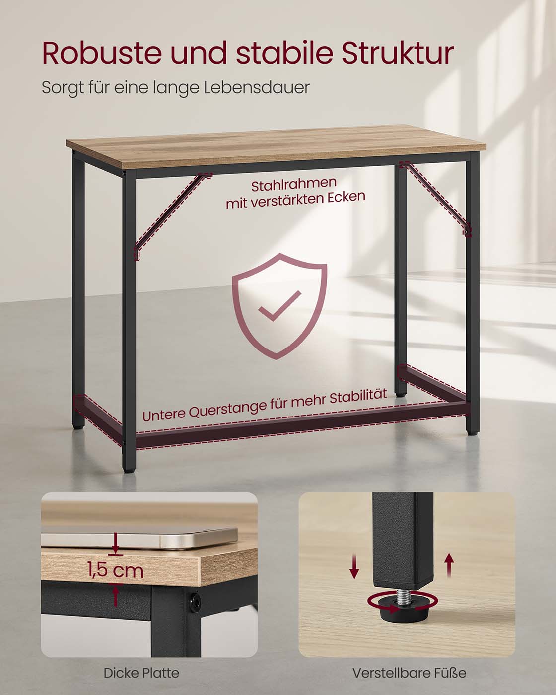 Bürotisch 100 x 50 x 76 cm kamelbraun-tintenschwarz