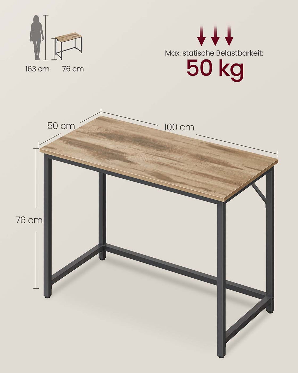 Bürotisch 100 x 50 x 76 cm kamelbraun-tintenschwarz