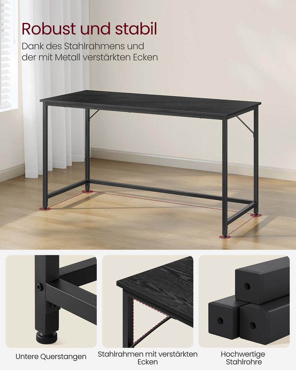 Schreibtisch 60 x 135 x 76 cm ebenholzschwarz-tintenschwarz