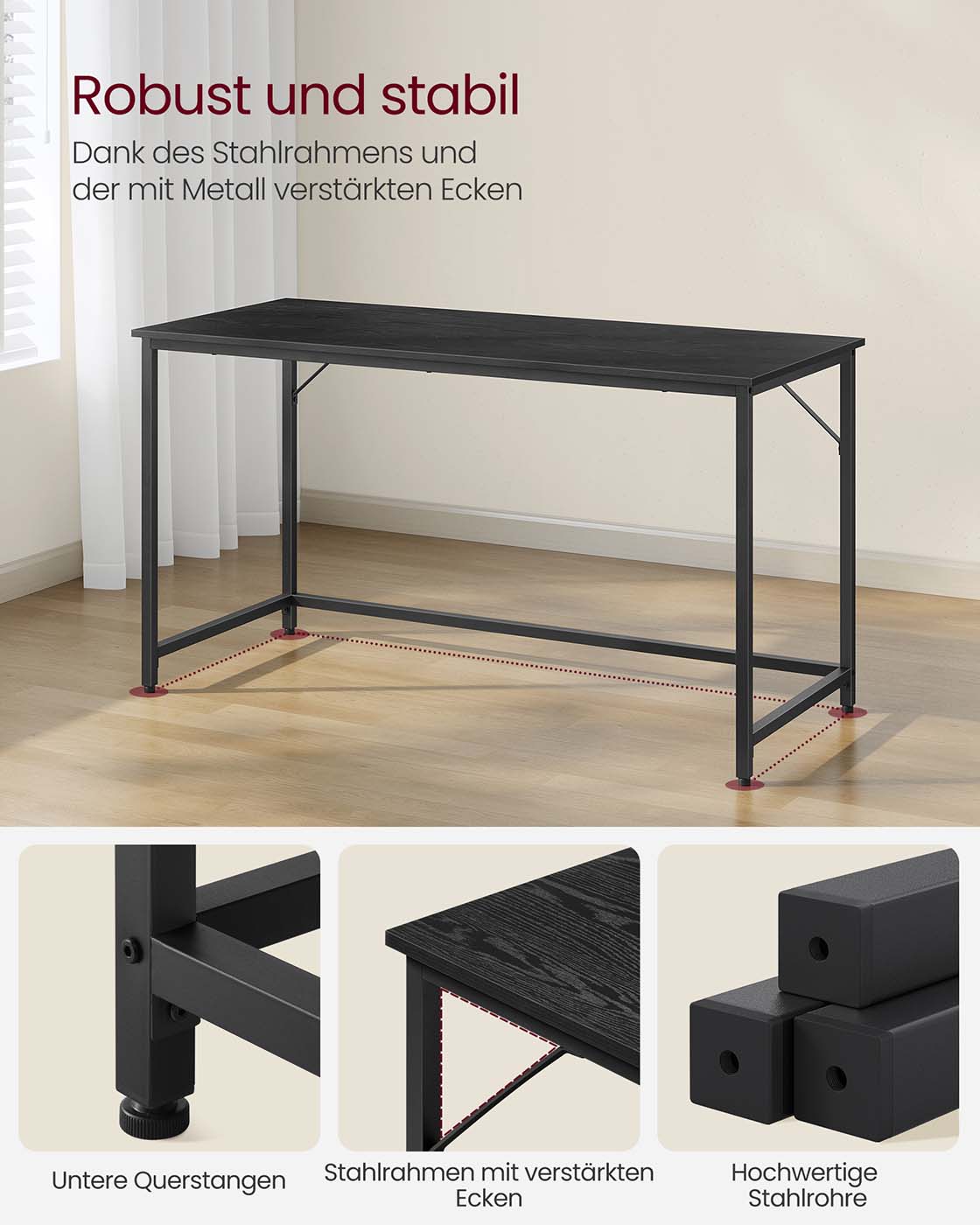 Schreibtisch 60 x 135 x 76 cm ebenholzschwarz-tintenschwarz