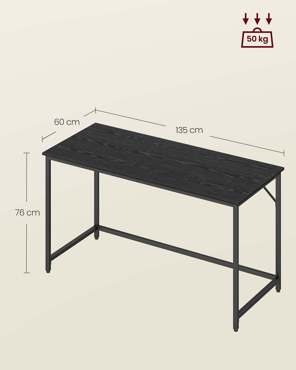 Schreibtisch 60 x 135 x 76 cm ebenholzschwarz-tintenschwarz