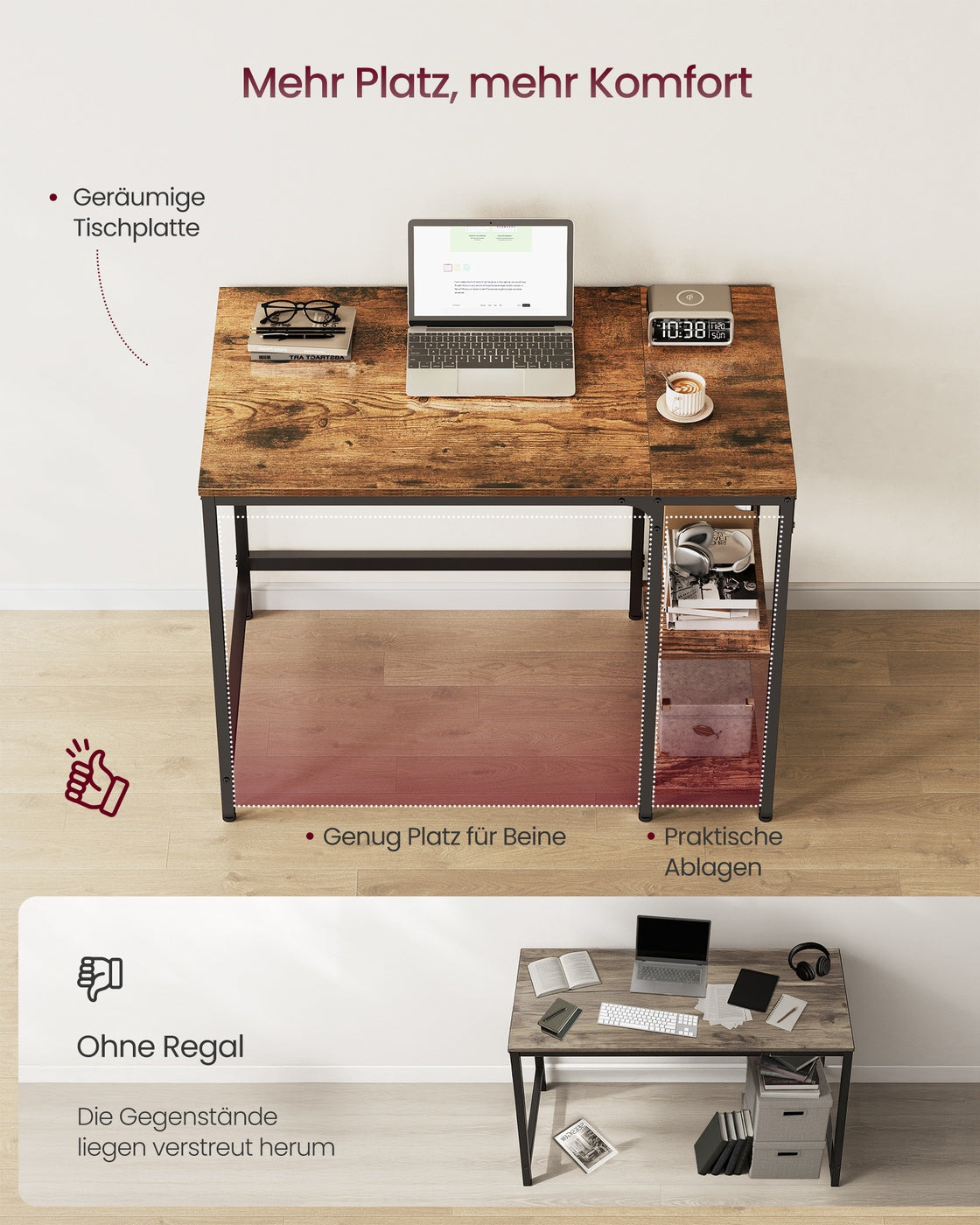 Computertisch Bürotisch 100 × 50 × 76 cm vintagebraun-schwarz