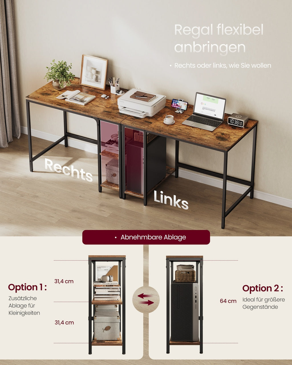 Computertisch Bürotisch 100 × 50 × 76 cm vintagebraun-schwarz