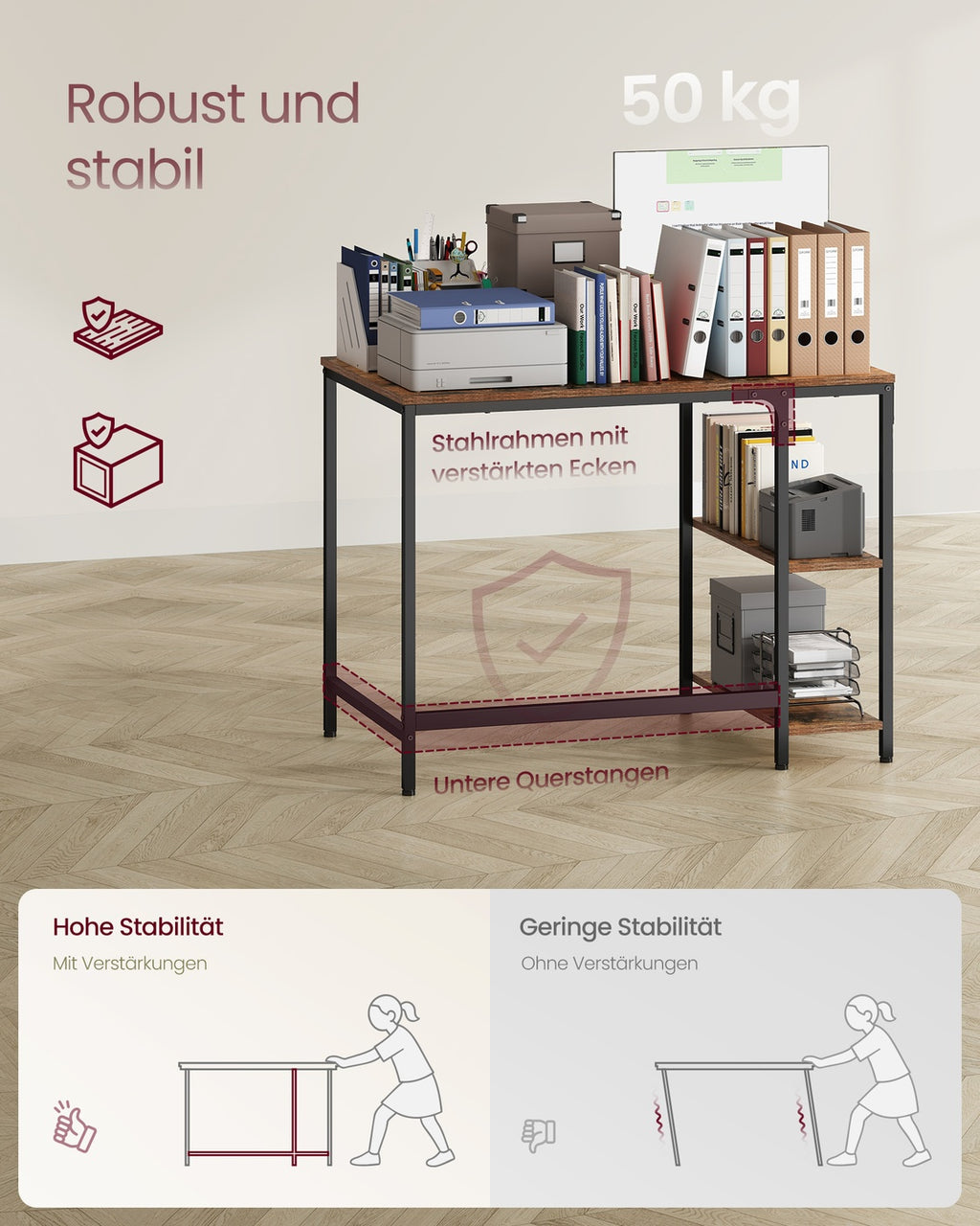 Computertisch Bürotisch 100 × 50 × 76 cm vintagebraun-schwarz