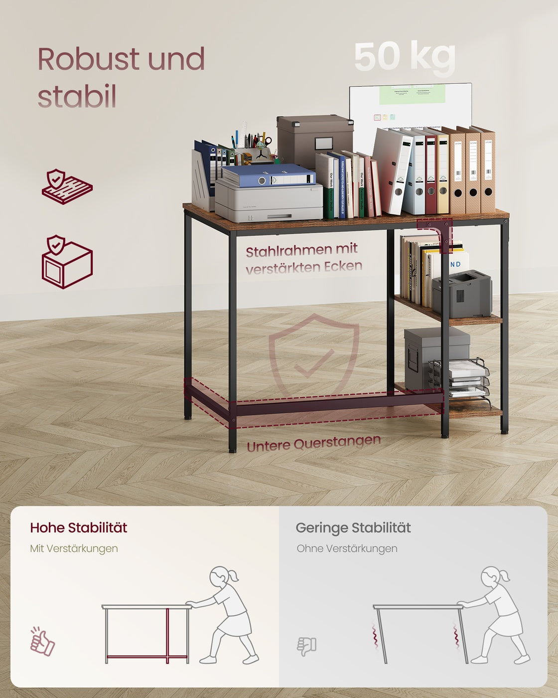 Computertisch Bürotisch 100 × 50 × 76 cm vintagebraun-schwarz