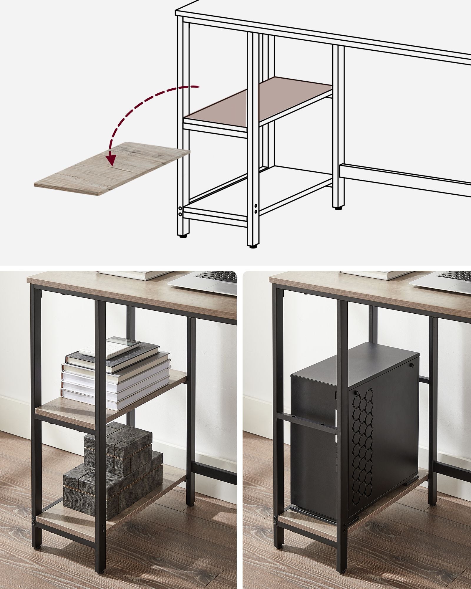 Industrie-Design Bürotisch mit 2 Ablagen