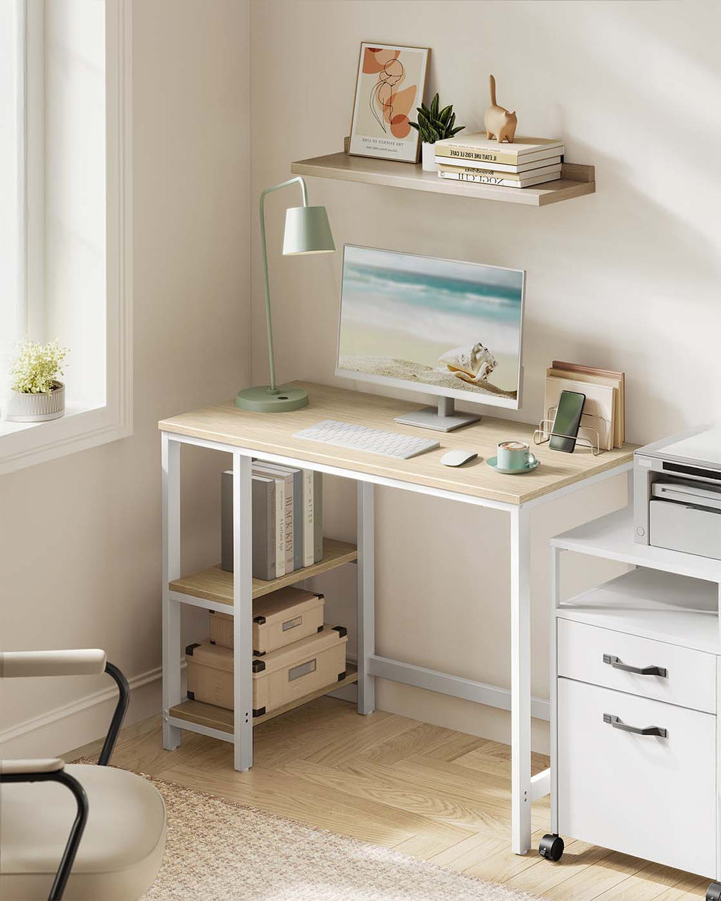 Bürotisch 100 x 50 x 76 cm naturbeige-perlweiß