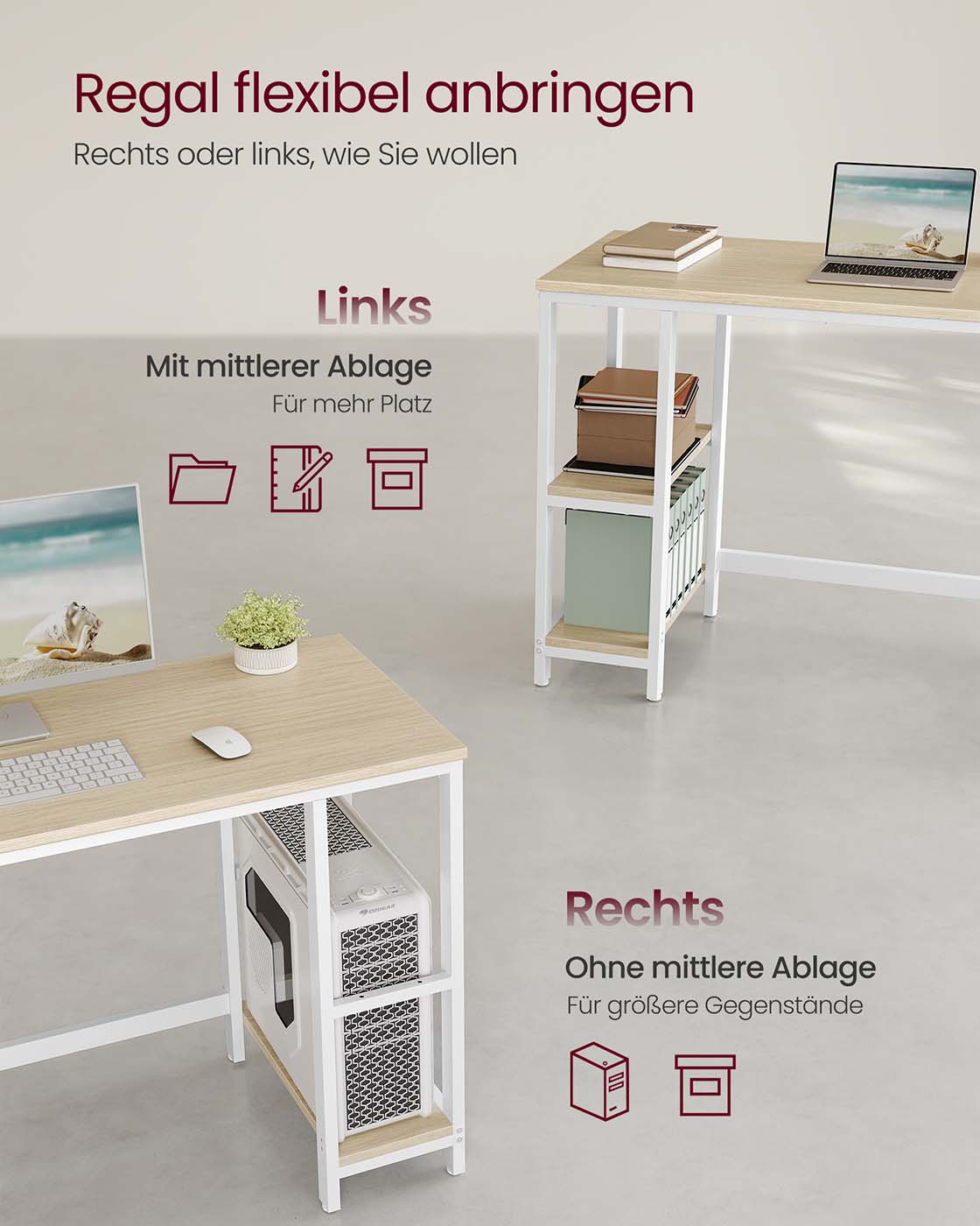 Bürotisch 100 x 50 x 76 cm naturbeige-perlweiß