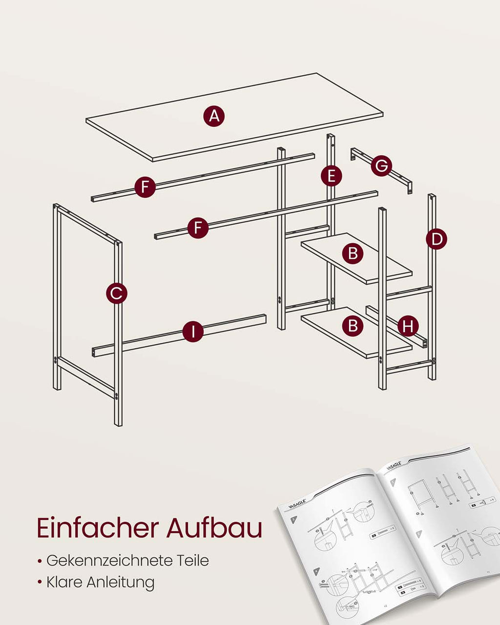 Bürotisch 100 x 50 x 76 cm naturbeige-perlweiß