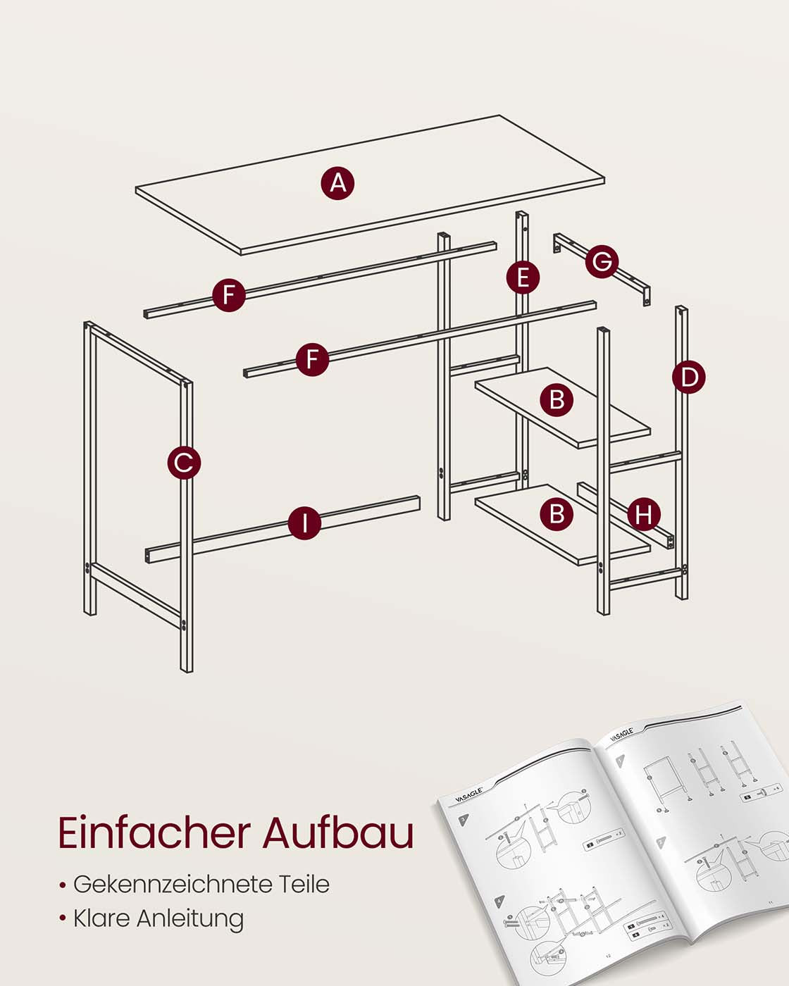 Bürotisch 100 x 50 x 76 cm naturbeige-perlweiß