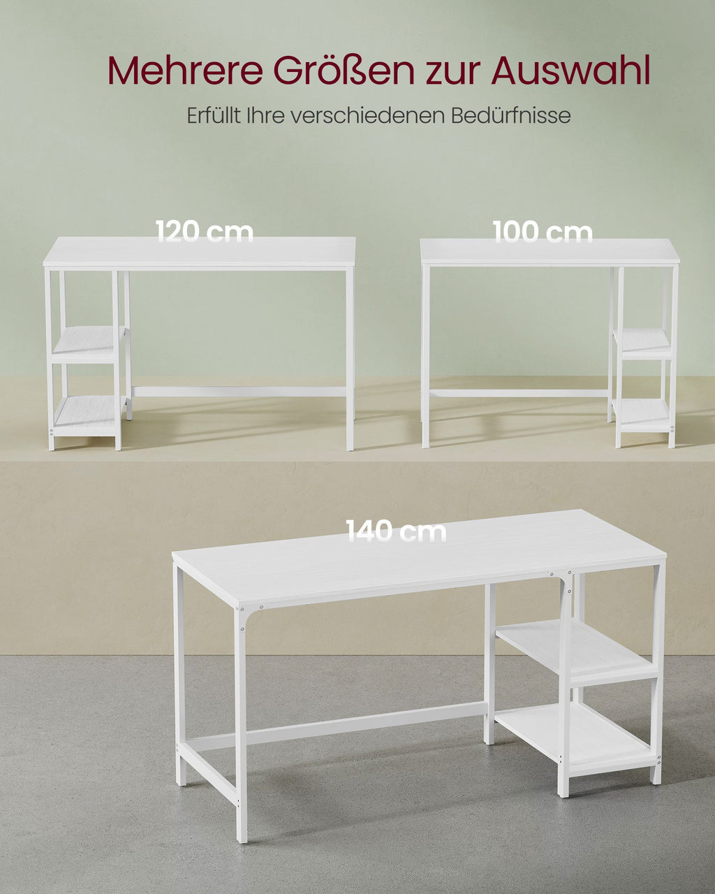 Schreibtisch mit 2 Ablagen und Stahlgestell ahornweiß