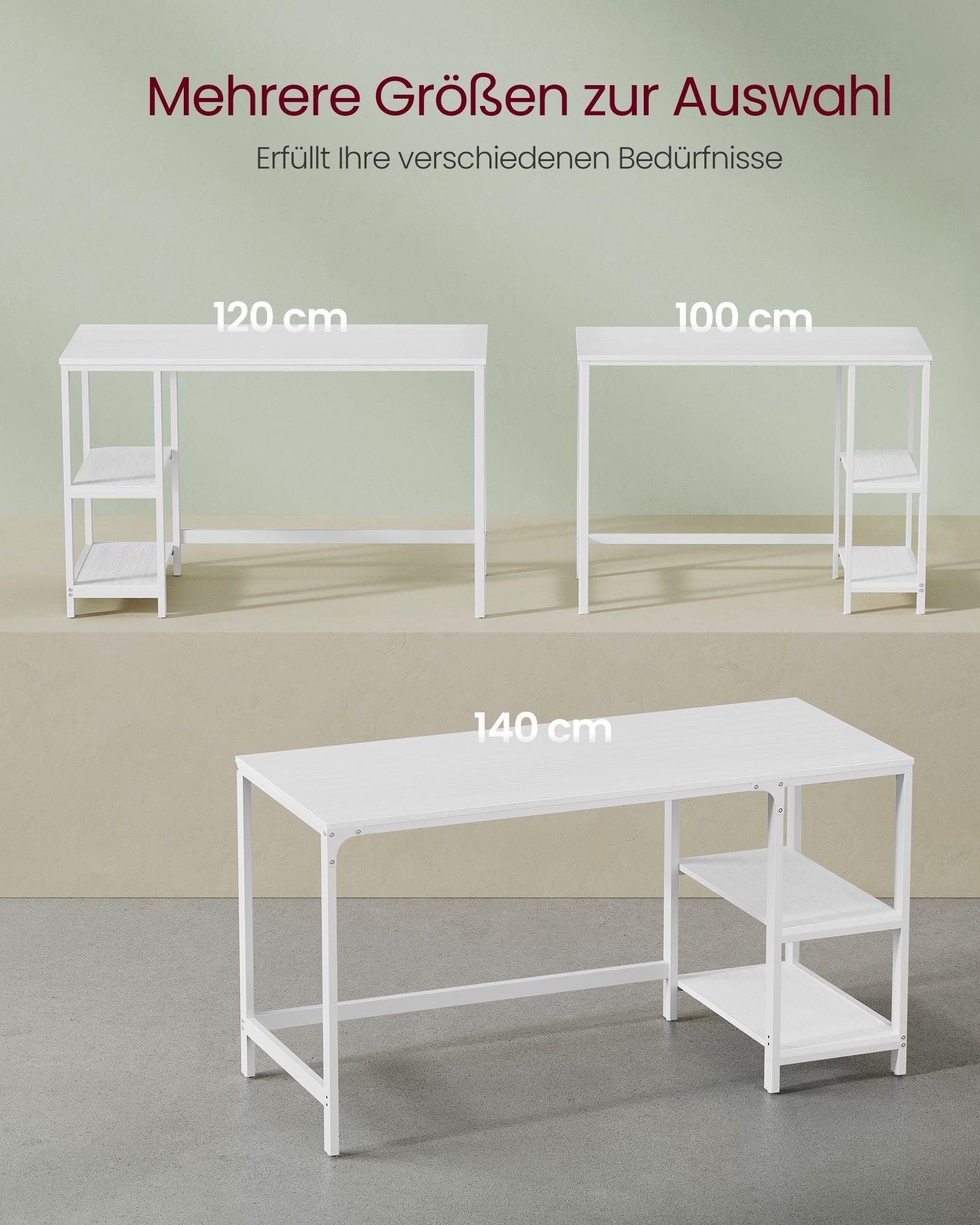Schreibtisch mit 2 Ablagen und Stahlgestell ahornweiß