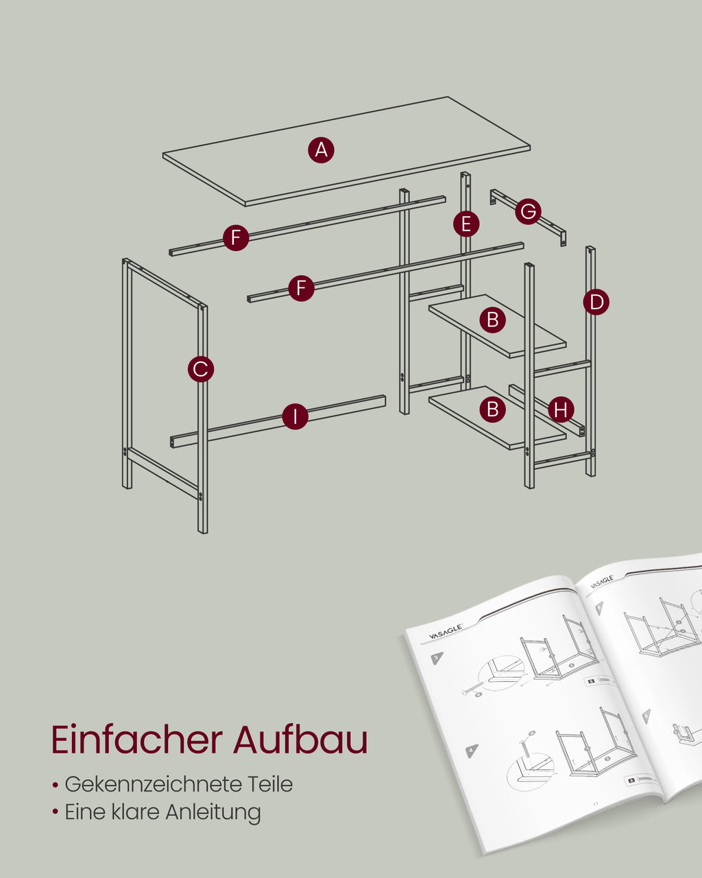 Schreibtisch mit 2 Ablagen und Stahlgestell ahornweiß