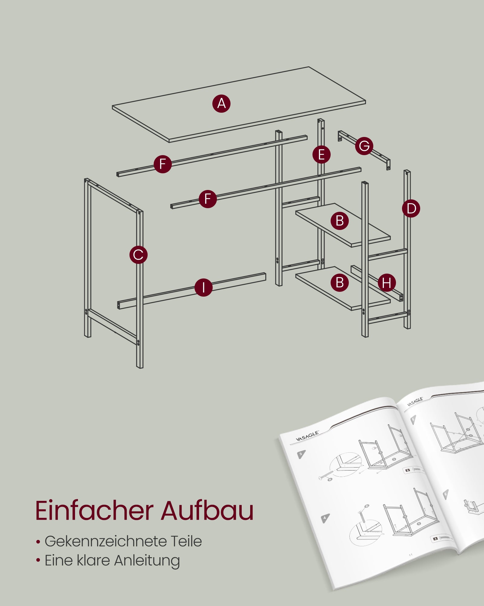Schreibtisch mit 2 Ablagen und Stahlgestell ahornweiß