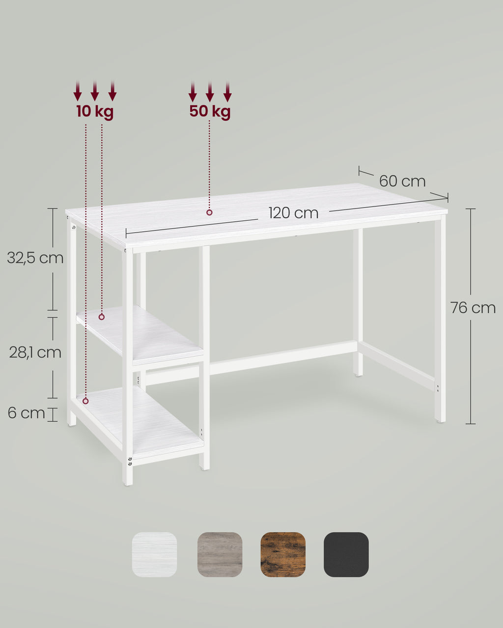 Schreibtisch mit 2 Ablagen modern ahornweiß
