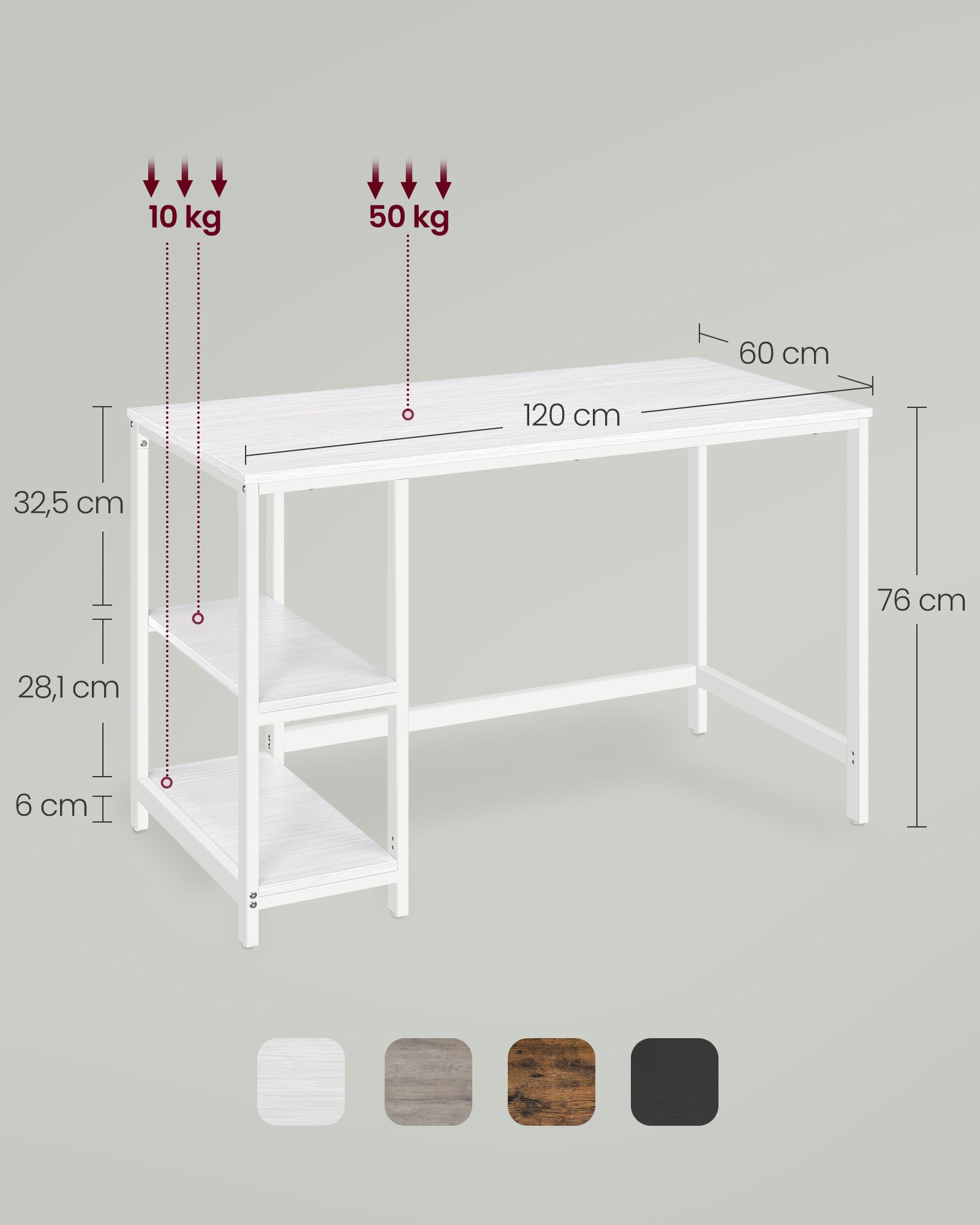 Schreibtisch mit 2 Ablagen modern ahornweiß