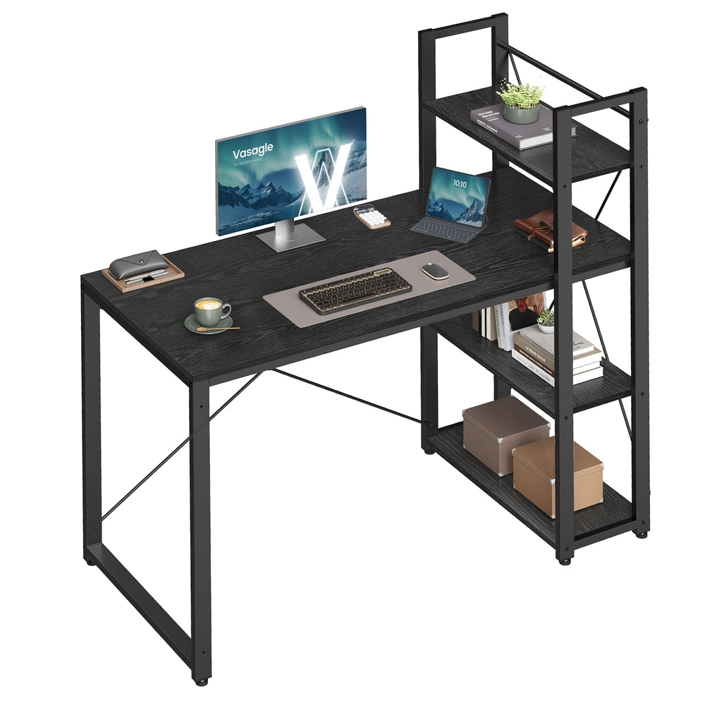 Schreibtisch 120 cm breit mit Regalböden ebenholzschwarz
