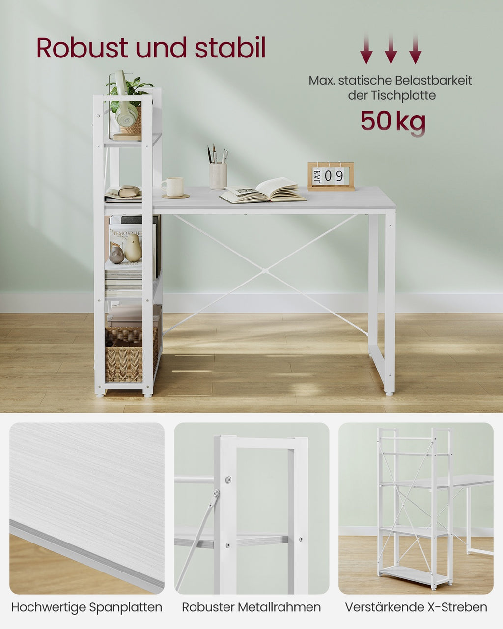 Schreibtisch mit Regalböden 120 cm breit ahornweiß