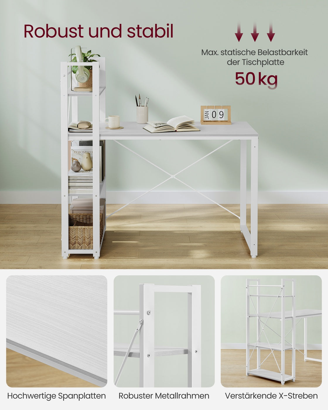 Schreibtisch mit Regalböden 120 cm breit ahornweiß