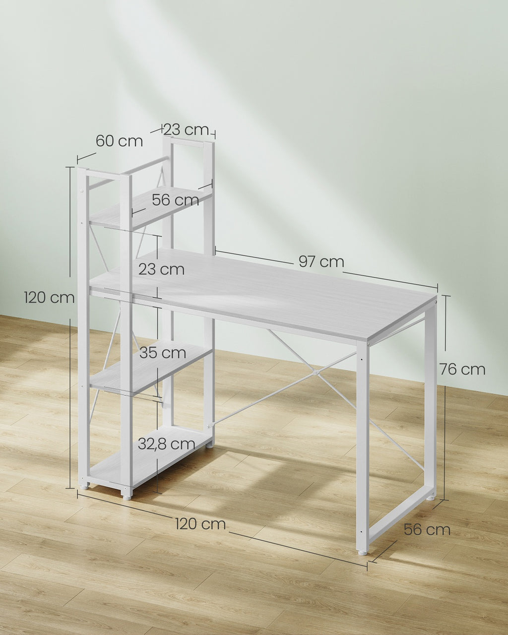 Schreibtisch mit Regalböden 120 cm breit ahornweiß