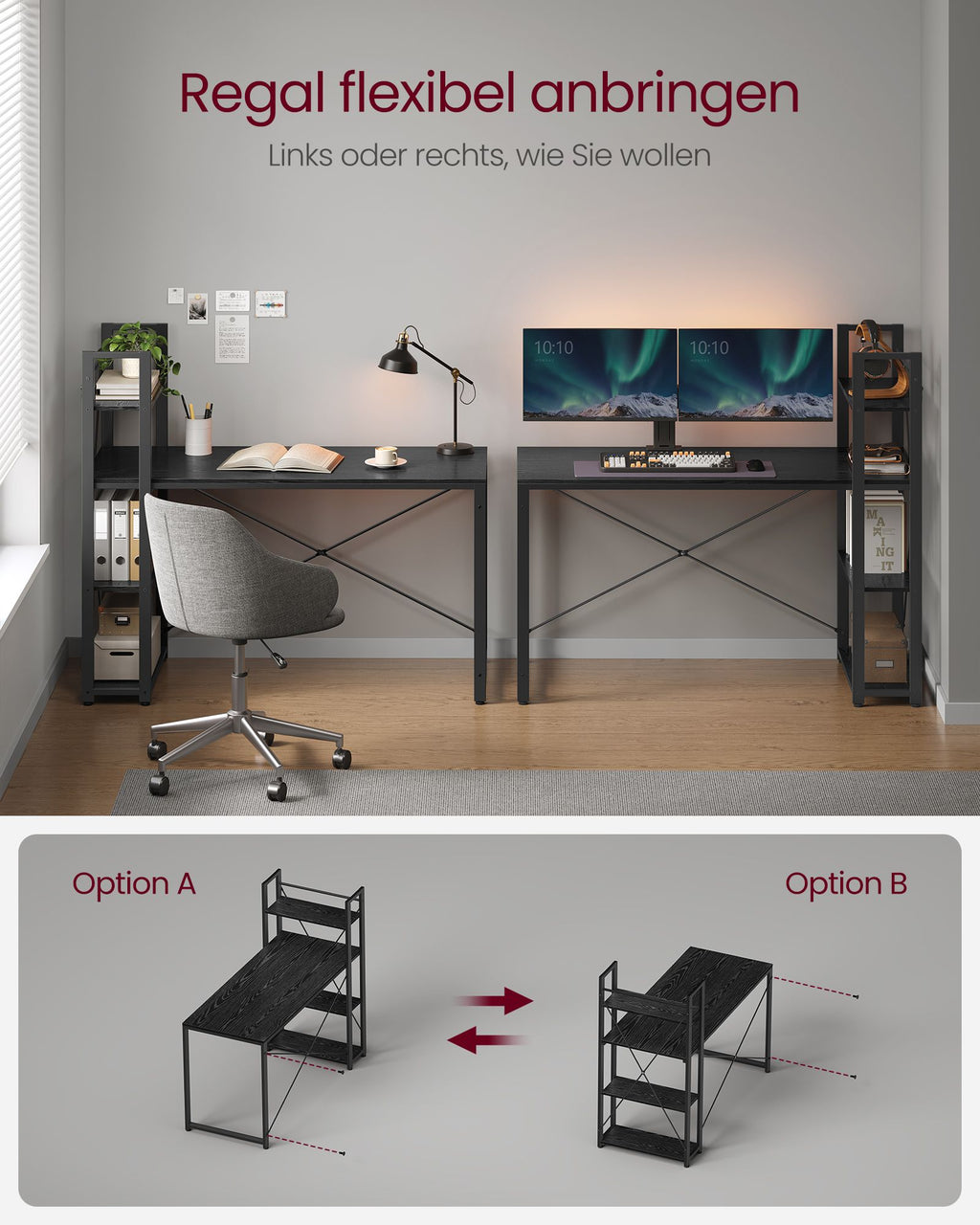 Computertisch mit Regalböden rechts oder Links