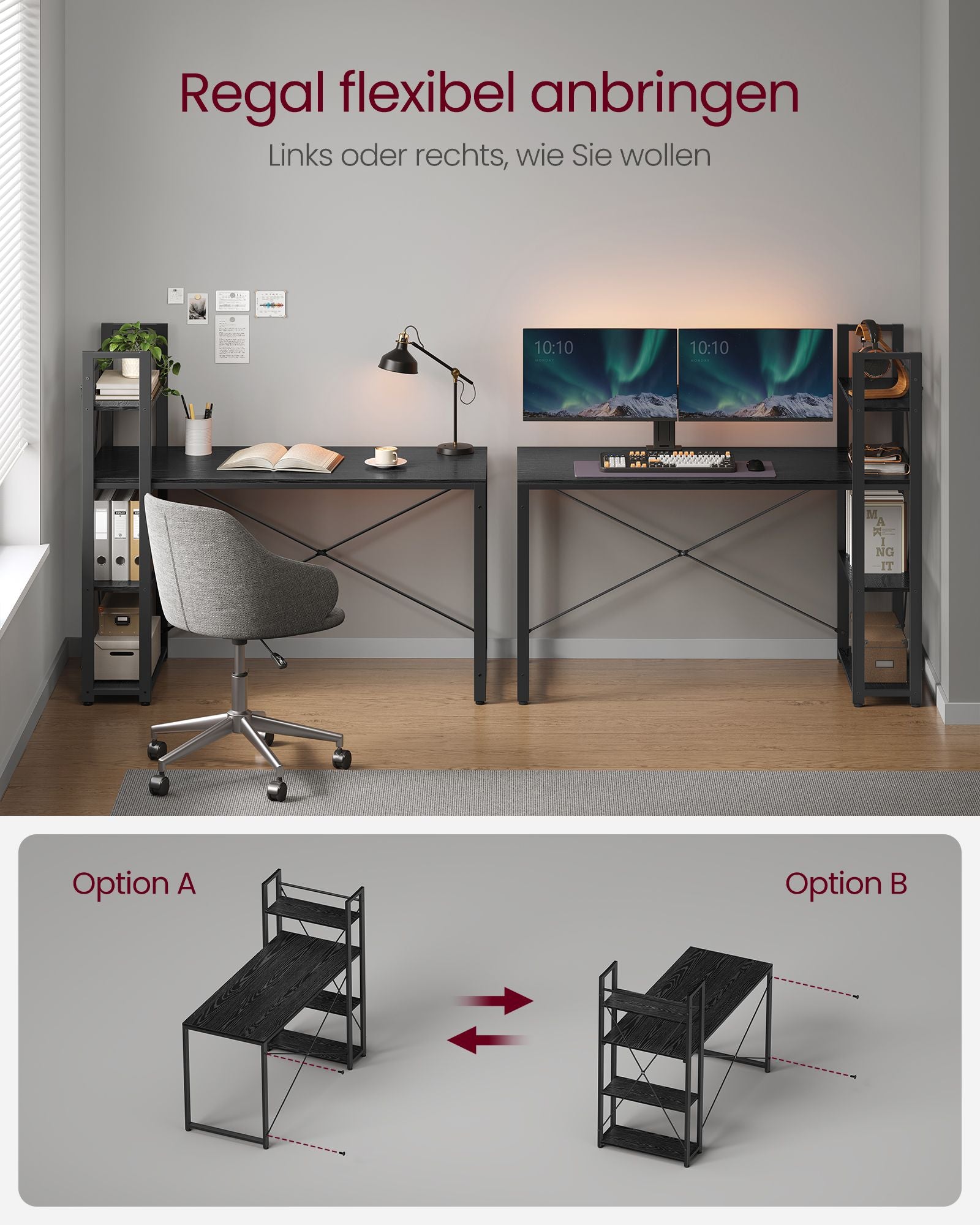 Computertisch mit Regalböden rechts oder Links