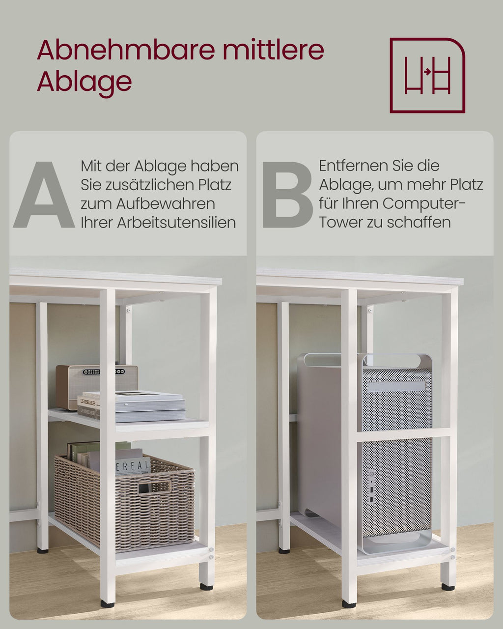 L-förmiger Computertisch einfacher Aufbau ahornweiß