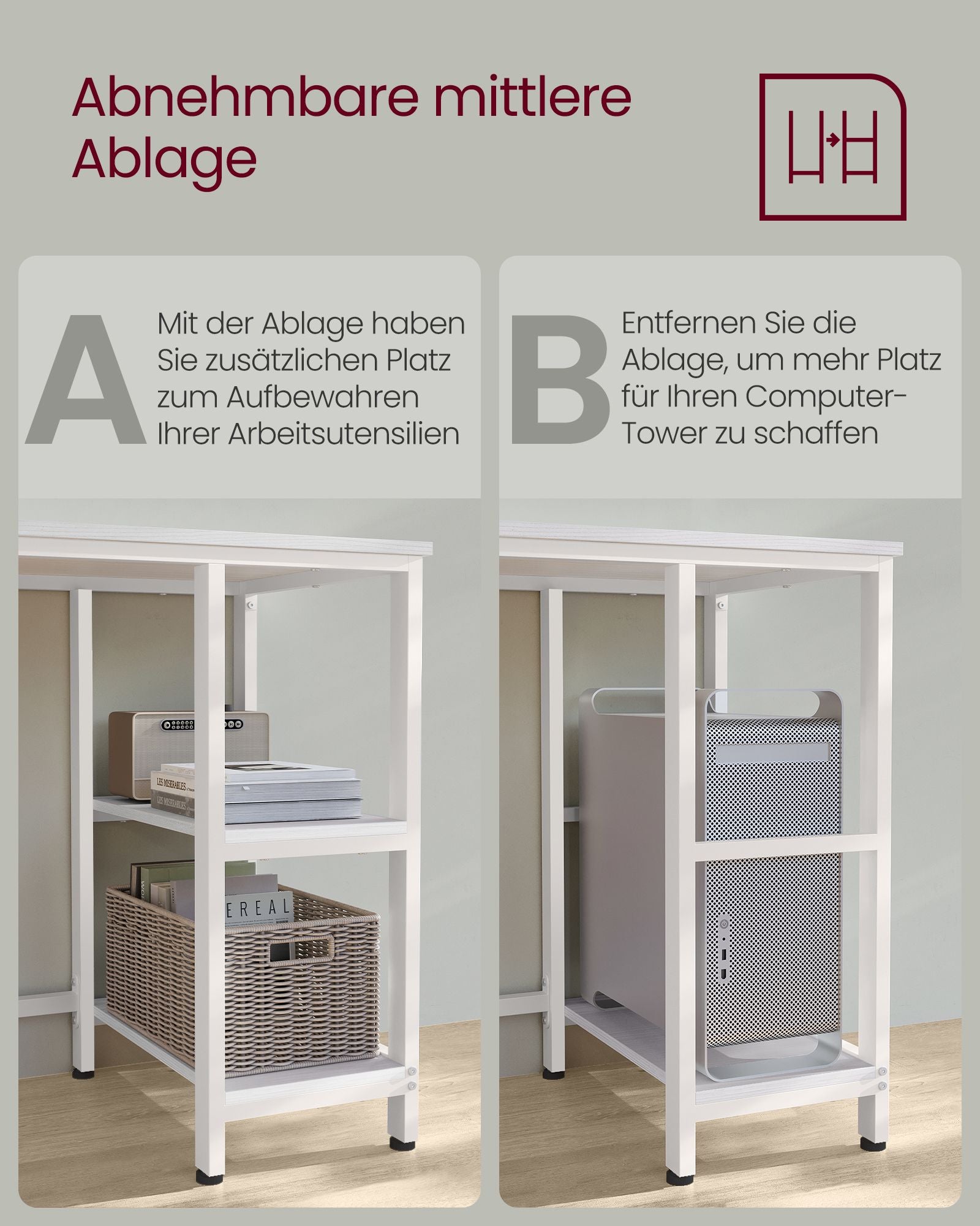 L-förmiger Computertisch einfacher Aufbau ahornweiß