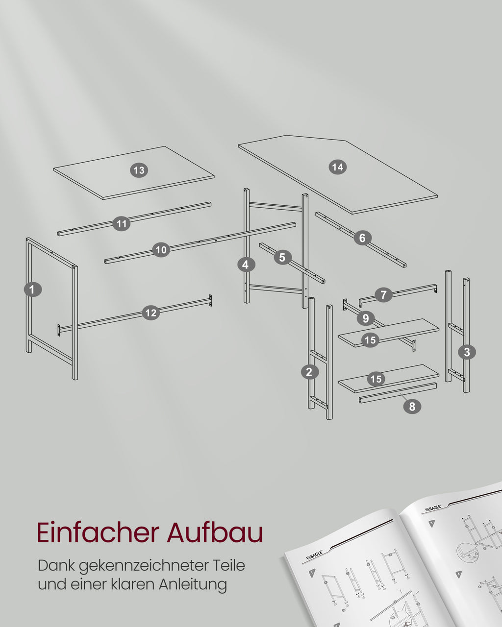 L-förmiger Computertisch einfacher Aufbau ahornweiß