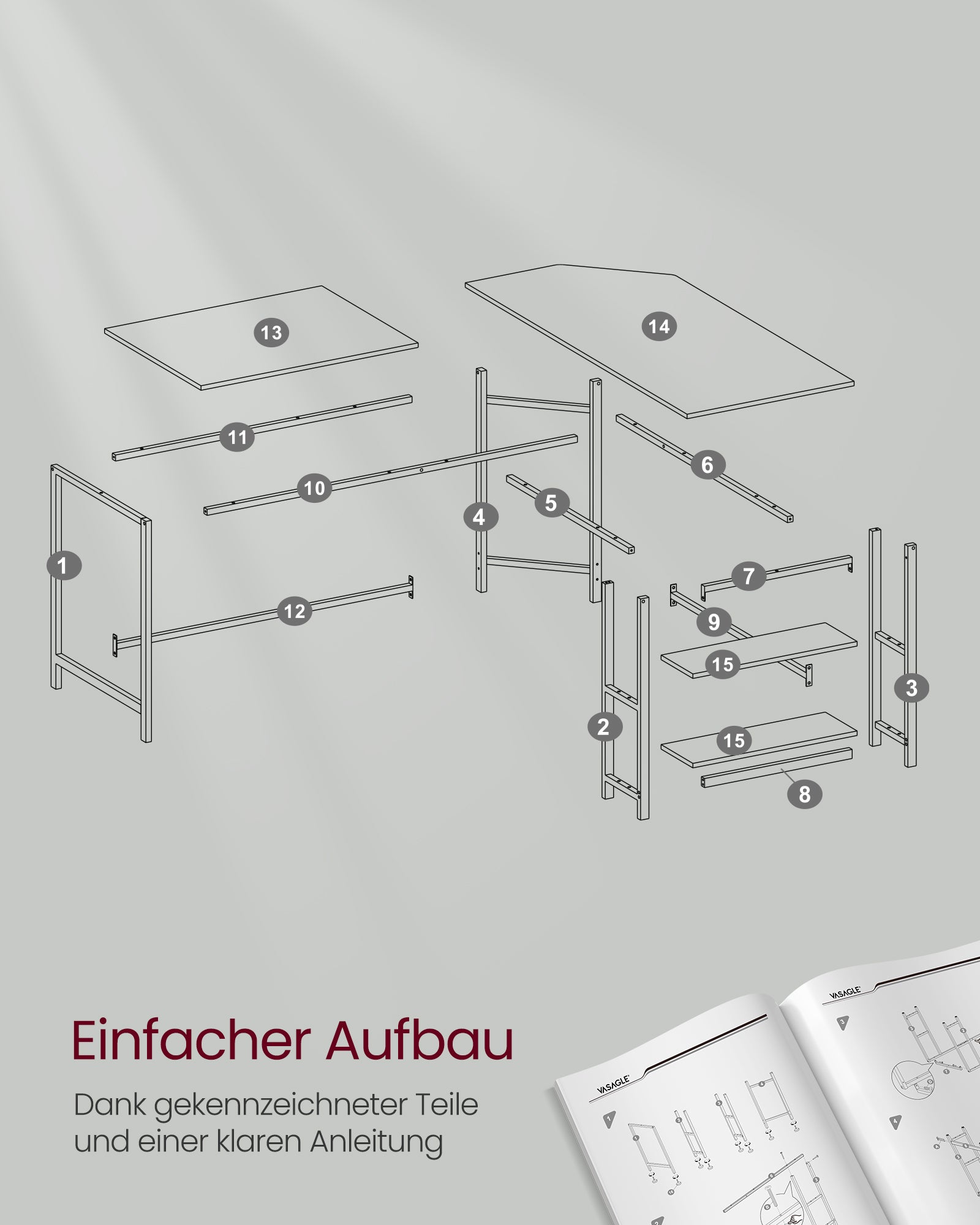 L-förmiger Computertisch einfacher Aufbau ahornweiß