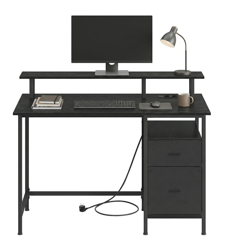 Computertisch mit Stoff-Schubladen, Monitorständer