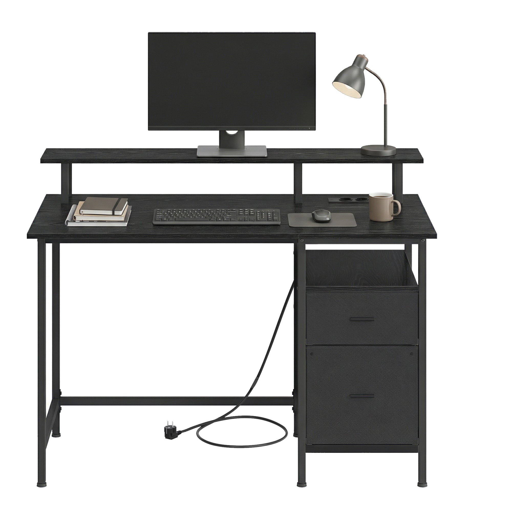 Computertisch mit Stoff-Schubladen, Monitorständer