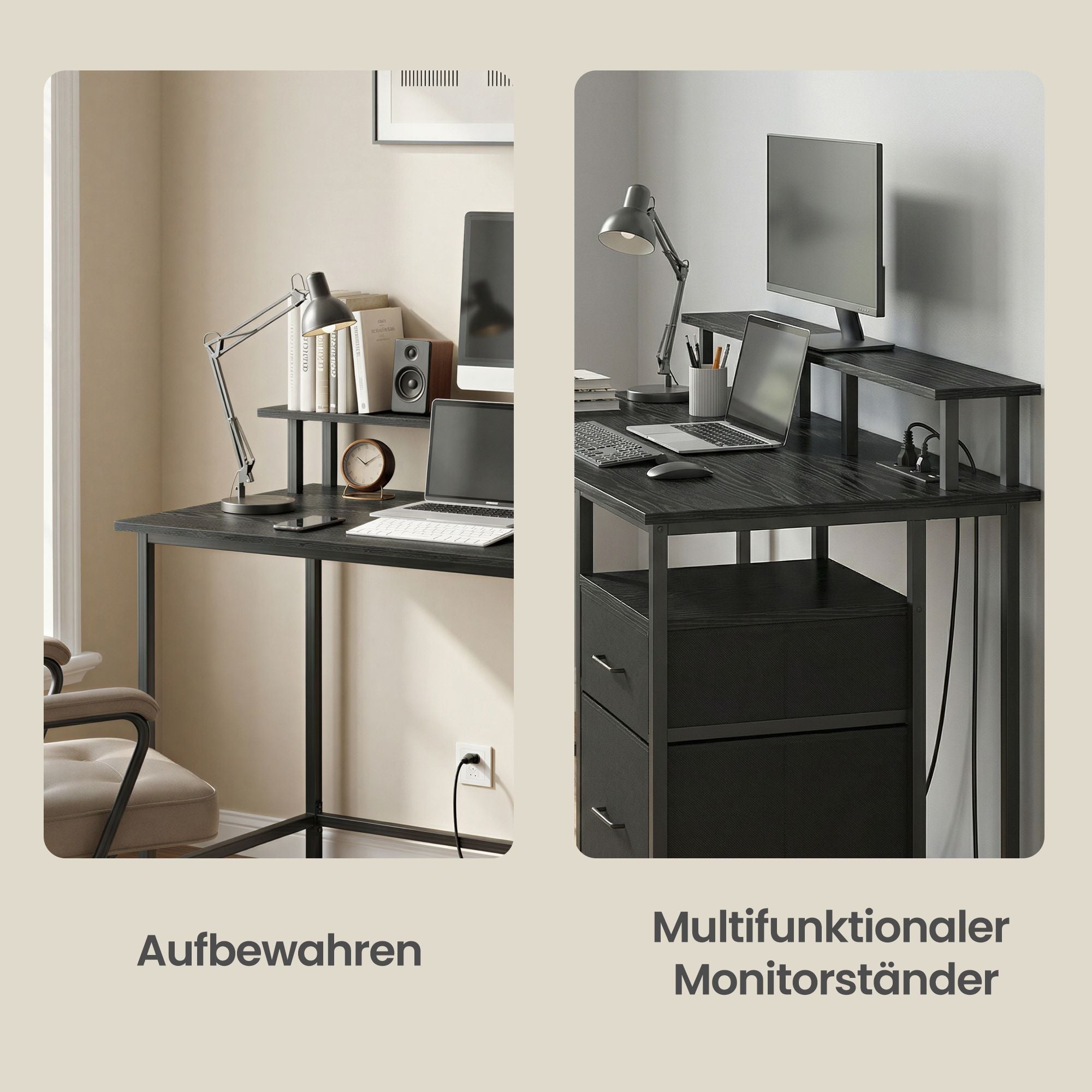 Computertisch mit Stoff-Schubladen, Monitorständer
