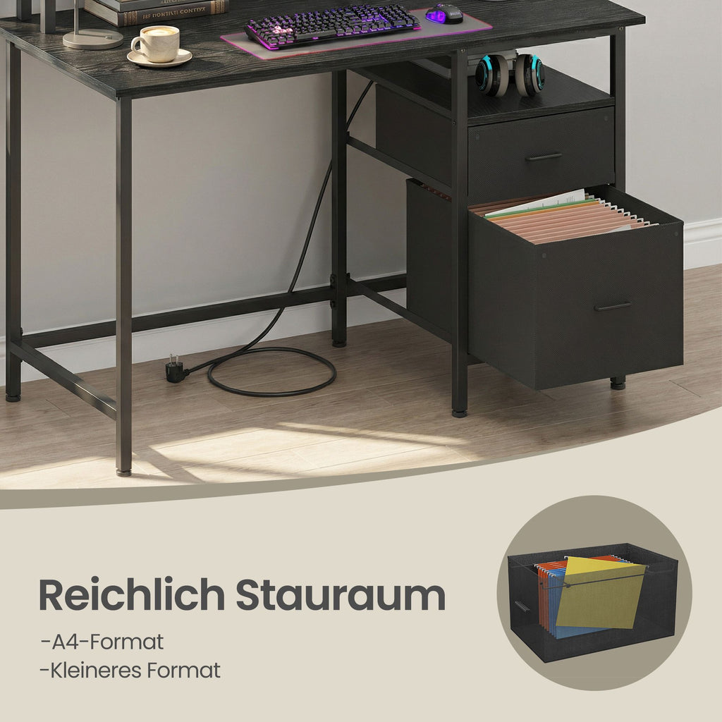 Computertisch mit Stoff-Schubladen, Monitorständer