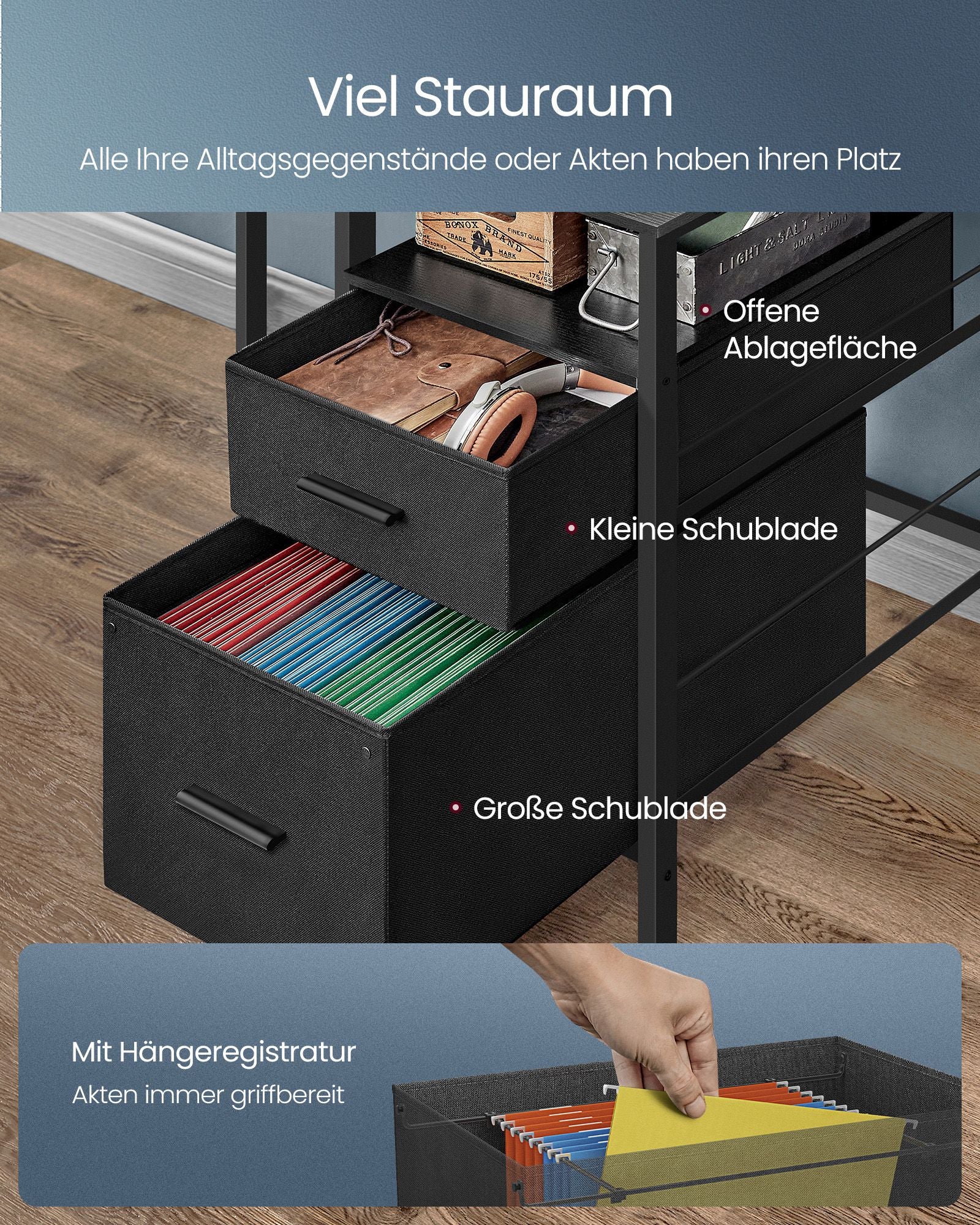 Schreibtisch mit Schubladen und Monitorständer ebenholzschwarz