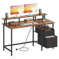 Schreibtisch mit Schubladen und Monitorständer vintagebraun
