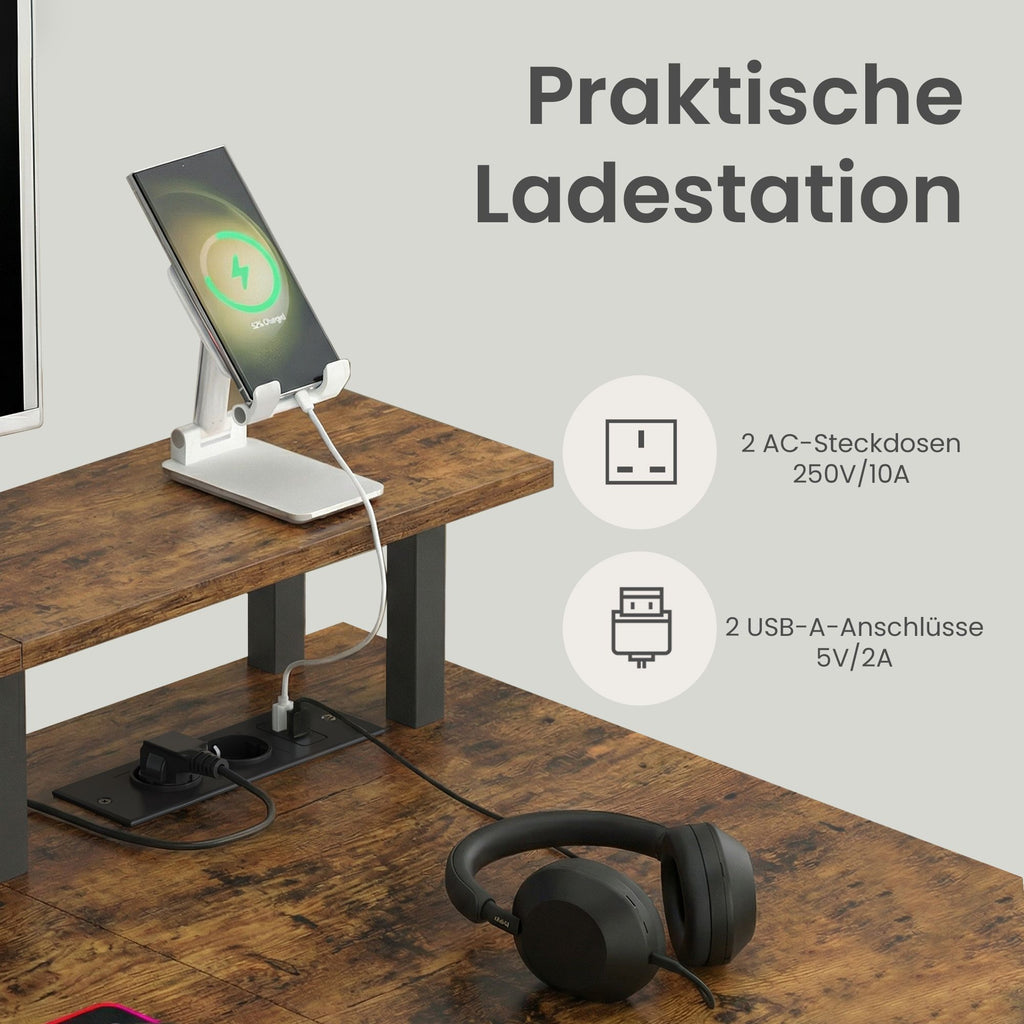 Schreibtisch mit Stoffschubladen, Monitorständer