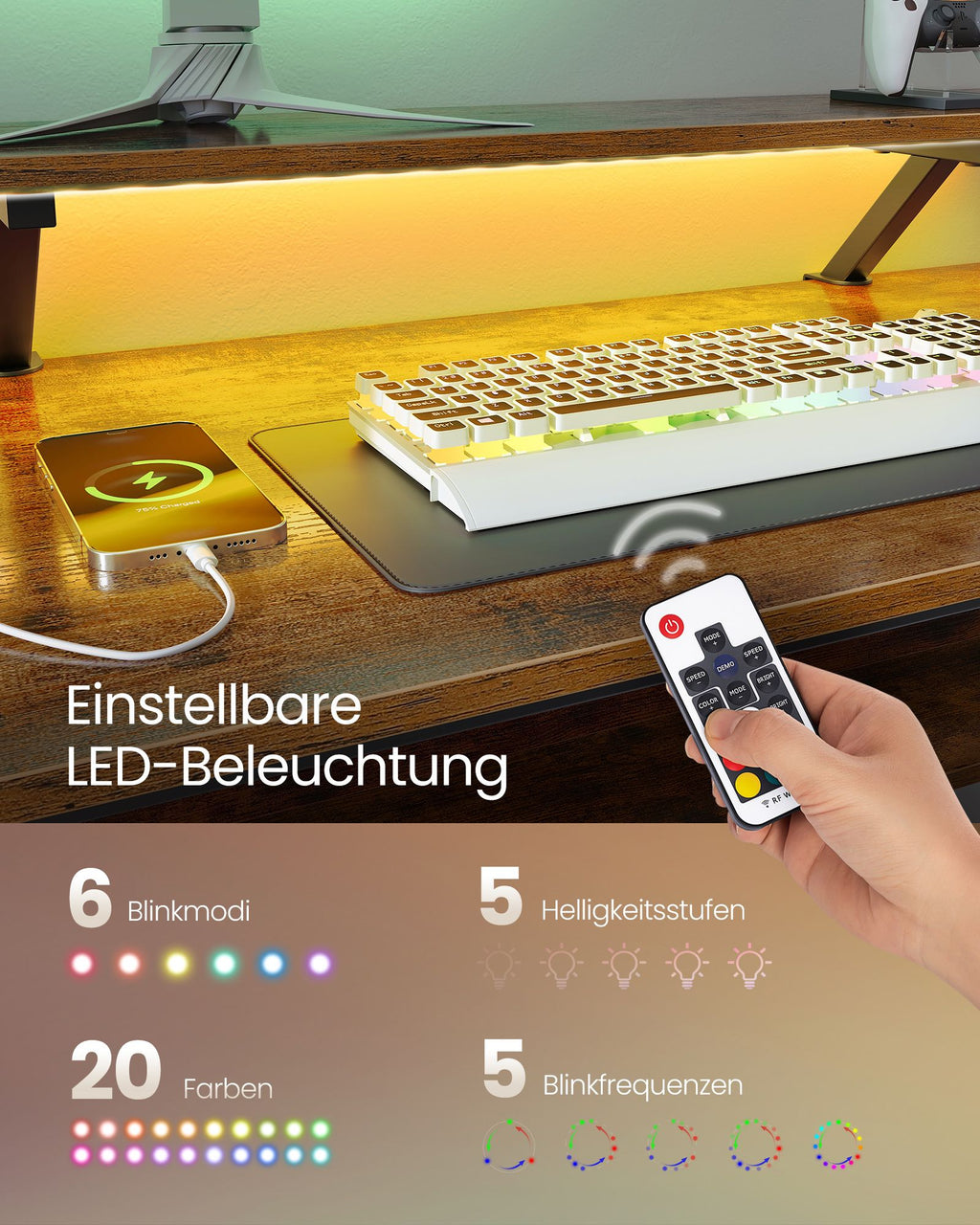 L-förmiger Schreibtisch mit Steckdosen vintagebraun